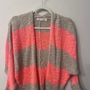 Pink Rose Cozy Cardigan in Pink and Tan bright colors 310